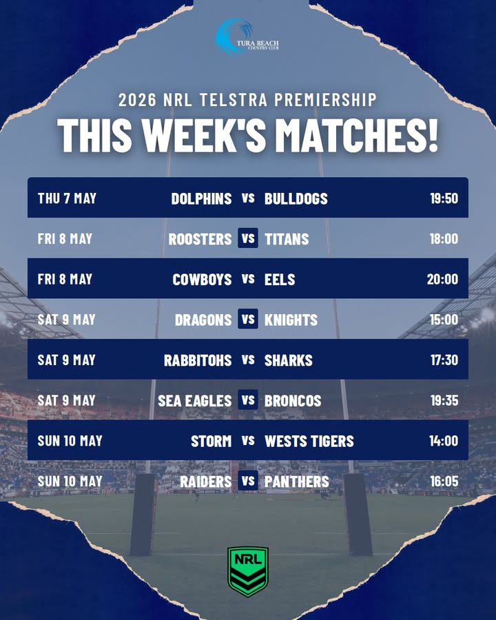Featured image for “Watch the 2026 NRL Telstra Premiership This Week at Tura Beach Country Club”