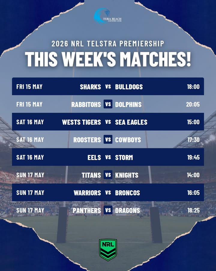 Featured image for “Watch NRL Live at Tura Beach Country Club This Weekend”