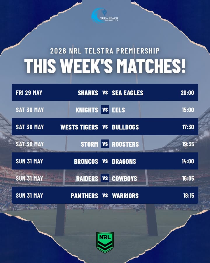 Featured image for “Watch the 2026 NRL Telstra Premiership This Week at Tura Beach Country Club”