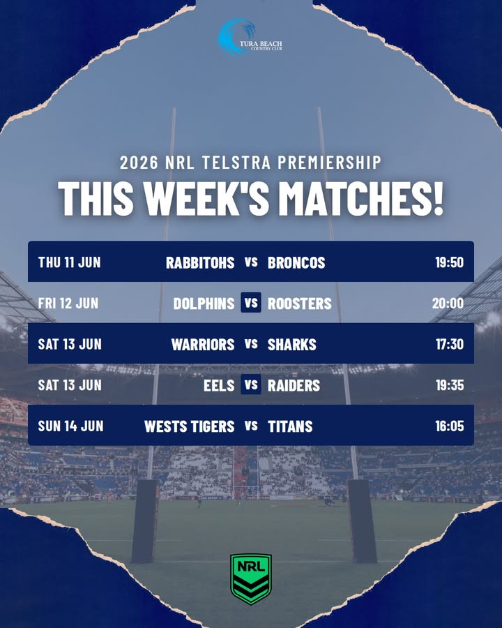 Featured image for “2026 NRL Telstra Premiership Tips – This Week’s Matches at Tura Beach Country Club”
