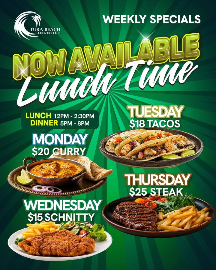 Featured image for “Weekly Specials Now Available for Lunch at Tura Beach Country Club”