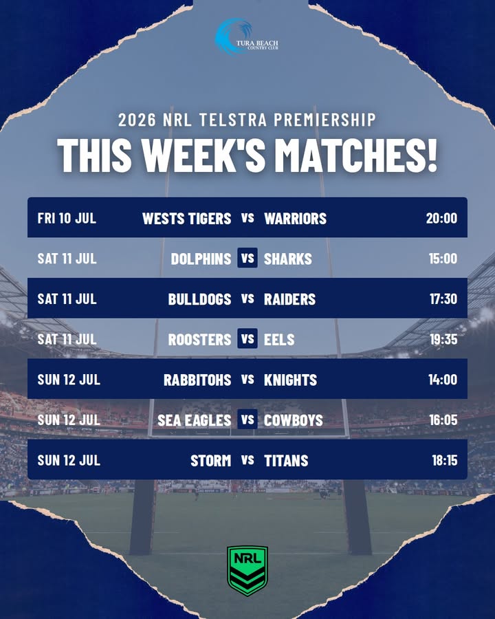 Featured image for “Watch 2026 NRL Telstra Premiership Matches Live at Tura Beach Country Club”