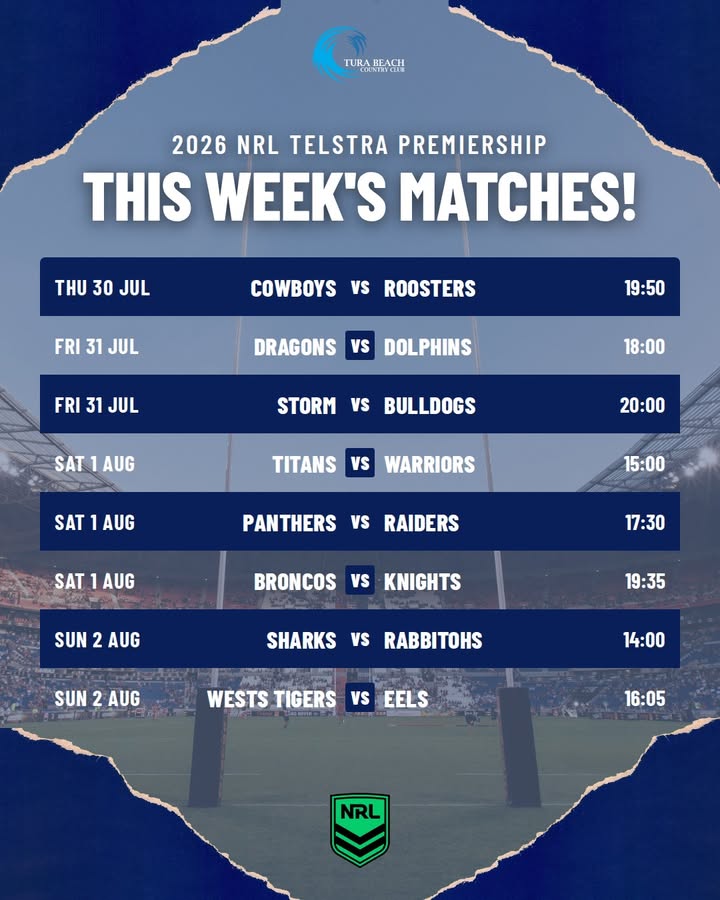 Featured image for “Watch NRL Live This Week at Tura Beach Country Club”