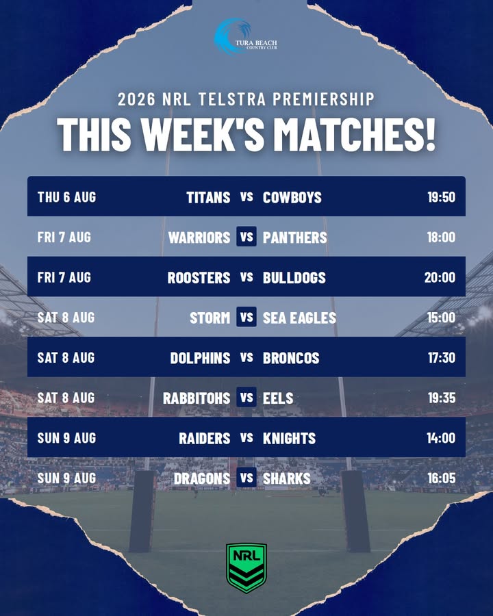 Featured image for “Watch Live NRL This Week at Tura Beach Country Club”